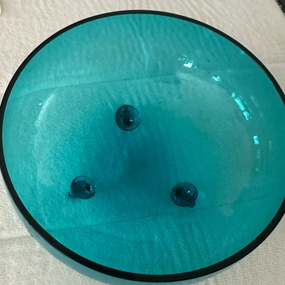 Vintage hand blown candy dish brilliant turquoise